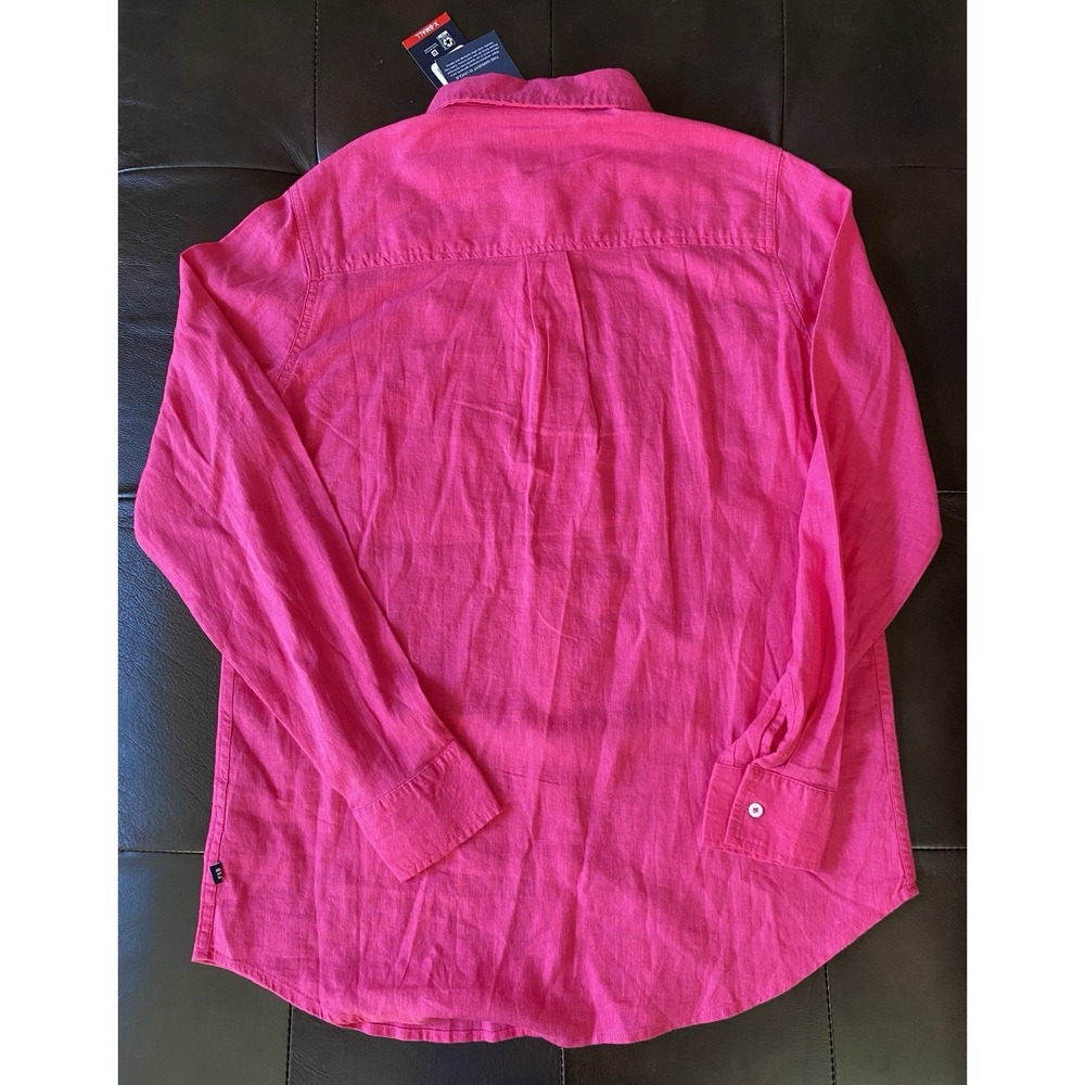 GAP Linen Blend‎ Button Up Shirt Womens XS Hot Pink Long Sleeve Tunic Top Beachy - Picture 8 of 16